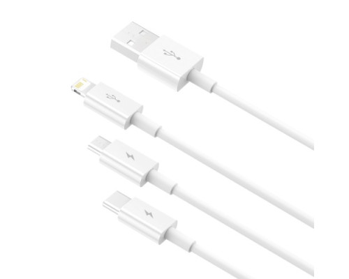 USB Baseus Superior Series Fast Charging Data Cable USB to M+L+C 3.5A 0.5m White P10320105221-01 mag-693217263503954609