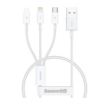 USB Baseus Superior Series Fast Charging Data Cable USB to M+L+C 3.5A 0.5m White P10320105221-01 mag-693217263503954609