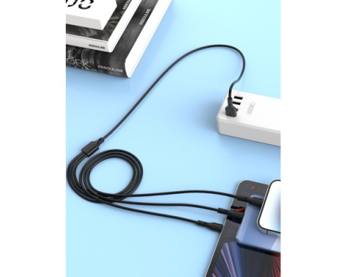 Кабель XO NB230 2.4A Rock series 3 in 1 data cable Чорний mag-6920680833528140334