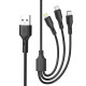 Кабель XO NB230 2.4A Rock series 3 in 1 data cable Чорний mag-6920680833528140334