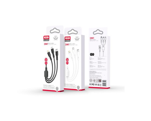 Кабель XO NB230 2.4A Rock series 3 in 1 data cable Чорний mag-6920680833528140334