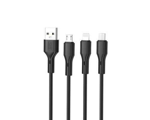 Кабель XO NB230 2.4A Rock series 3 in 1 data cable Чорний mag-6920680833528140334