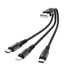 Кабель HOCO X47 3-in-1 Harbor charging cable (Lightning+Micro+Type-C) 2,4A/0,25m. Black mag-6931474727398357