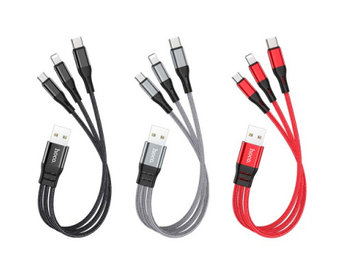 Кабель HOCO X47 3-in-1 Harbor charging cable (Lightning+Micro+Type-C) 2,4A/0,25m. Black mag-6931474727398357