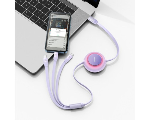 PD кабель Baseus Bright Mirror 2 Series Retractable 3-in-1 Type-C to M+L+C 100W 1.1m Purp CAMJ010205 mag-693217260915354686