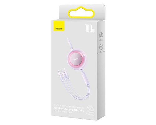 PD кабель Baseus Bright Mirror 2 Series Retractable 3-in-1 Type-C to M+L+C 100W 1.1m Purp CAMJ010205 mag-693217260915354686