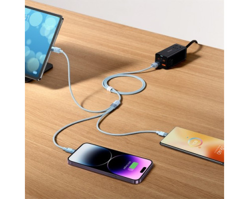 USB Baseus StarSpeed 1-for-3 Fast Charging Data Cable USB to M+L+C 3.5A 1.2m Blue CAXS000017 mag-693217262227555968