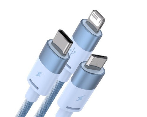 USB Baseus StarSpeed 1-for-3 Fast Charging Data Cable USB to M+L+C 3.5A 1.2m Blue CAXS000017 mag-693217262227555968
