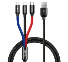 USB кабель Baseus Three Primary Colors 3-in-1 Cable USB For M+L+T 3.5A 1.2M Black CAMLT-BSY01 mag-6953156273948151575