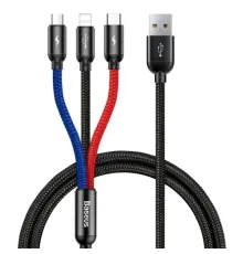 USB кабель Baseus Three Primary Colors 3-in-1 Cable USB For M+L+T 3.5A 1.2M Black CAMLT-BSY01 mag-6953156273948151575