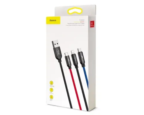 USB кабель Baseus Three Primary Colors 3-in-1 Cable USB For M+L+T 3.5A 1.2M Black CAMLT-BSY01 mag-6953156273948151575