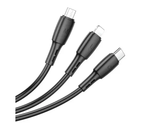 Кабель BOROFONE BX71 3-in-1 Easy charging cable for Lightning+Micro+Type-C 2A/1m чорний mag-6974443384543146063
