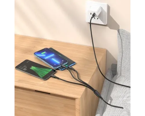 Кабель BOROFONE BX71 3-in-1 Easy charging cable for Lightning+Micro+Type-C 2A/1m чорний mag-6974443384543146063