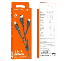 Кабель BOROFONE BX71 3-in-1 Easy charging cable for Lightning+Micro+Type-C 2A/1m чорний mag-6974443384543146063