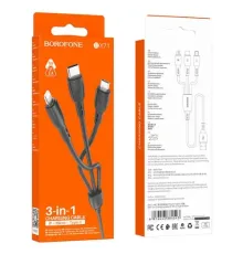 Кабель BOROFONE BX71 3-in-1 Easy charging cable for Lightning+Micro+Type-C 2A/1m чорний mag-6974443384543146063