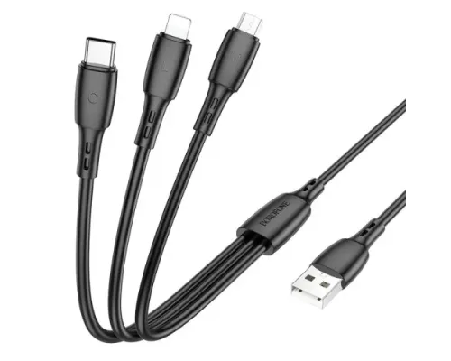 Кабель BOROFONE BX71 3-in-1 Easy charging cable for Lightning+Micro+Type-C 2A/1m чорний mag-6974443384543146063