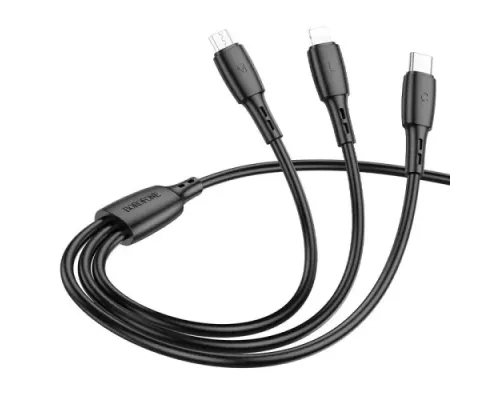 Кабель BOROFONE BX71 3-in-1 Easy charging cable for Lightning+Micro+Type-C 2A/1m чорний mag-6974443384543146063