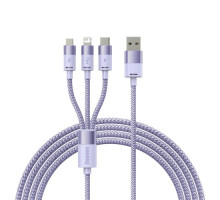USB Baseus StarSpeed 1-for-3 Fast Charging Data Cable USB to M+L+C 3.5A 1.2m Purple CAXS000005 mag-693217262228255969