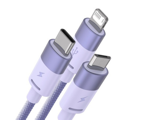 USB Baseus StarSpeed 1-for-3 Fast Charging Data Cable USB to M+L+C 3.5A 1.2m Purple CAXS000005 mag-693217262228255969