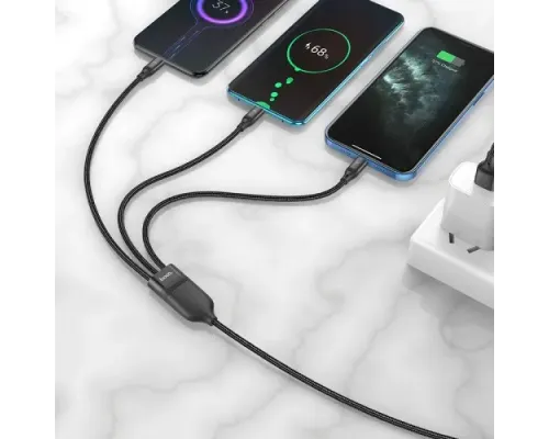 Кабель HOCO U104 3-in-1 Ultra fast charging cable(iP+Type-C+Micro) 6A/1,2m Black mag-6931474755933143982