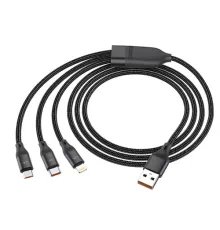 Кабель HOCO U104 3-in-1 Ultra fast charging cable(iP+Type-C+Micro) 6A/1,2m Black mag-6931474755933143982