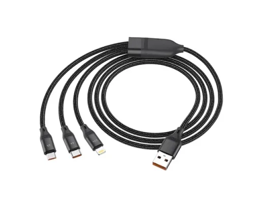 Кабель HOCO U104 3-in-1 Ultra fast charging cable(iP+Type-C+Micro) 6A/1,2m Black mag-6931474755933143982