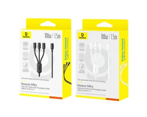 PD кабель Baseus Silky 3in1 USB-C to M+L+C 100W 1.5m Black P10377706123-00 mag-6932172685119147487