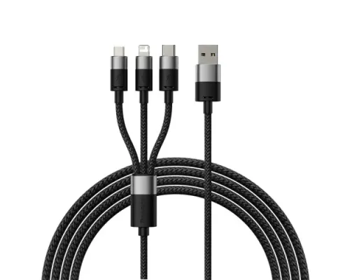 USB Baseus StarSpeed 1-for-3 Fast Charging Data Cable USB to M+L+C 3.5A 1.2m Black CAXS000001 mag-6932172622268152077