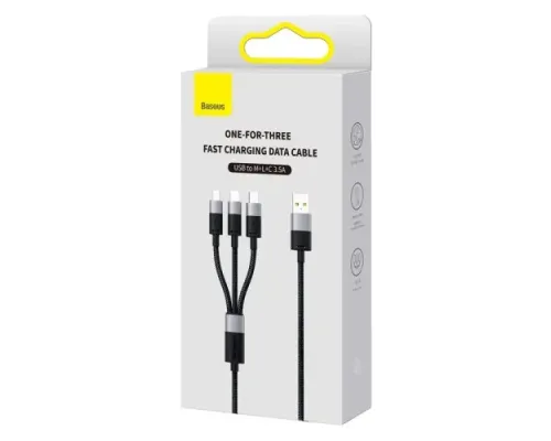 USB Baseus StarSpeed 1-for-3 Fast Charging Data Cable USB to M+L+C 3.5A 1.2m Black CAXS000001 mag-6932172622268152077