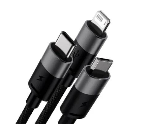 USB Baseus StarSpeed 1-for-3 Fast Charging Data Cable USB to M+L+C 3.5A 1.2m Black CAXS000001 mag-6932172622268152077