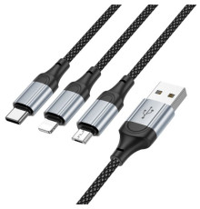 Кабель HOCO X102 Fresh 3-in-1 charging data cable(iP+Micro+Type-C) 1m. Black mag-6942007608794132445