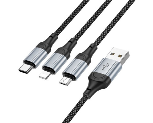 Кабель HOCO X102 Fresh 3-in-1 charging data cable(iP+Micro+Type-C) 1m. Black mag-6942007608794132445