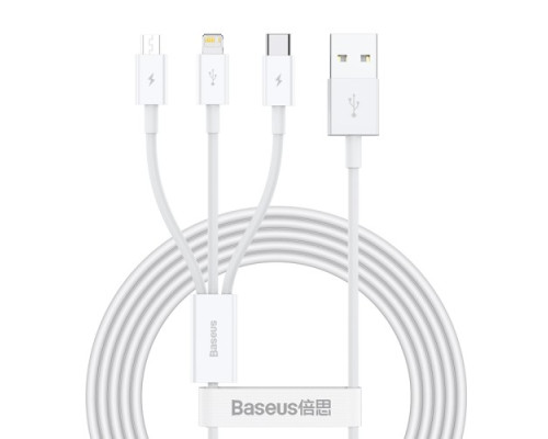 USB кабель Baseus Superior Series Fast Charging Data Cable USB to M+L+C 3.5A 1.5m White CAMLTYS-02 mag-695315620553656010