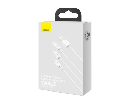 USB кабель Baseus Superior Series Fast Charging Data Cable USB to M+L+C 3.5A 1.5m White CAMLTYS-02 mag-695315620553656010