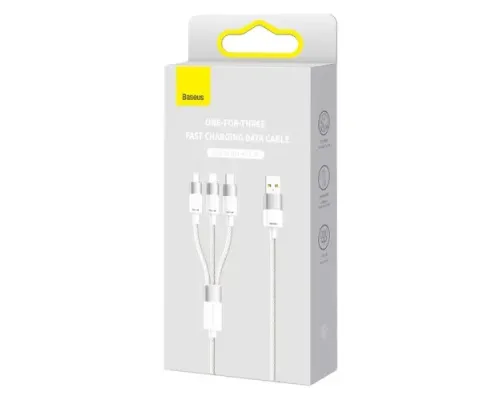 USB Baseus StarSpeed 1-for-3 Fast Charging Data Cable USB to M+L+C 3.5A 1.2m White CAXS000002 mag-6932172622299152078
