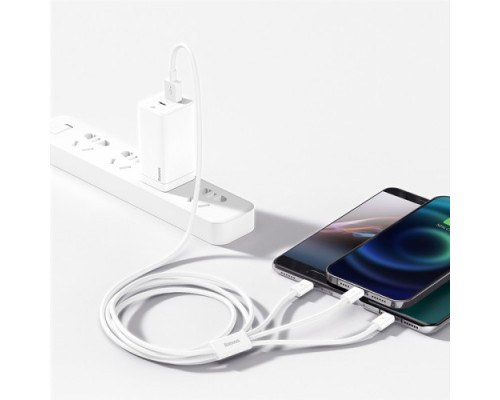 USB Baseus Superior Series Fast Charging Data Cable USB to M+L+C 3.5A 1m White P10320105221-00 mag-693217263502254594