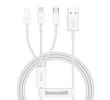 USB Baseus Superior Series Fast Charging Data Cable USB to M+L+C 3.5A 1m White P10320105221-00 mag-693217263502254594