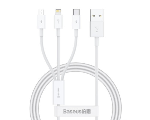 USB Baseus Superior Series Fast Charging Data Cable USB to M+L+C 3.5A 1m White P10320105221-00 mag-693217263502254594