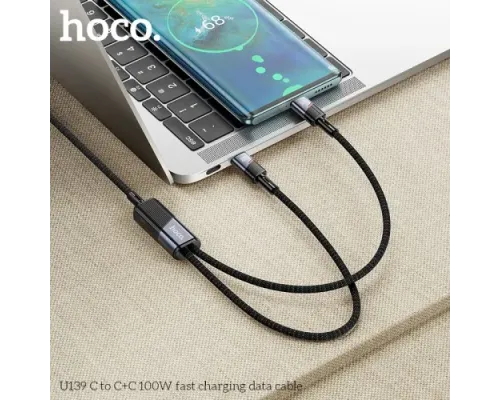 PD Кабель HOCO U139 C to C+C 100W fast charging data cable 1.2m black mag-6942007647670144067