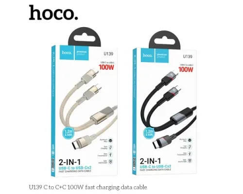 PD Кабель HOCO U139 C to C+C 100W fast charging data cable 1.2m black mag-6942007647670144067