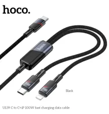 PD Кабель HOCO U139 C to C+iP 100W fast charging data cable 1.2m black mag-6942007647656145614