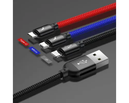 USB кабель Baseus 3-in-1 Three Primari Colors (Lightning/Micro/Type-C) 3,5A/0,3m. Black CAMLT-ASY01 mag-6953156273931145781