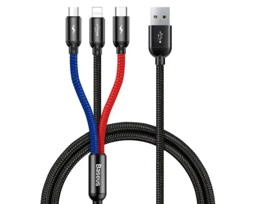 USB кабель Baseus 3-in-1 Three Primari Colors (Lightning/Micro/Type-C) 3,5A/0,3m. Black CAMLT-ASY01 mag-6953156273931145781