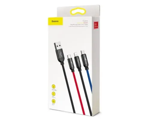 USB кабель Baseus 3-in-1 Three Primari Colors (Lightning/Micro/Type-C) 3,5A/0,3m. Black CAMLT-ASY01 mag-6953156273931145781