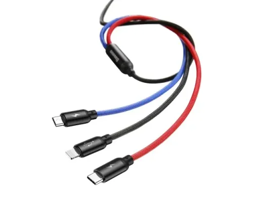 USB кабель Baseus 3-in-1 Three Primari Colors (Lightning/Micro/Type-C) 3,5A/0,3m. Black CAMLT-ASY01 mag-6953156273931145781