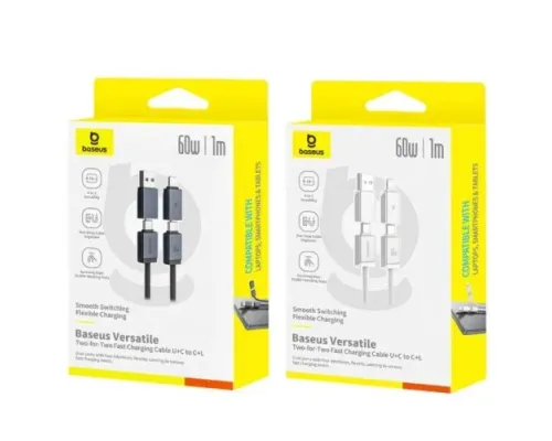USB/PD кабель Baseus Versatile Two-for-Two U+C to C+L 60W 1m White P10383000211-00 mag-6932172684648145741