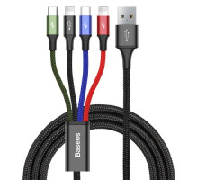 USB кабель Baseus Fast 4-in-1 Cable For lightning(2)+Type-C+Micro 3.5A 1.2M Black CA1T4-A01 mag-6953156278486135404