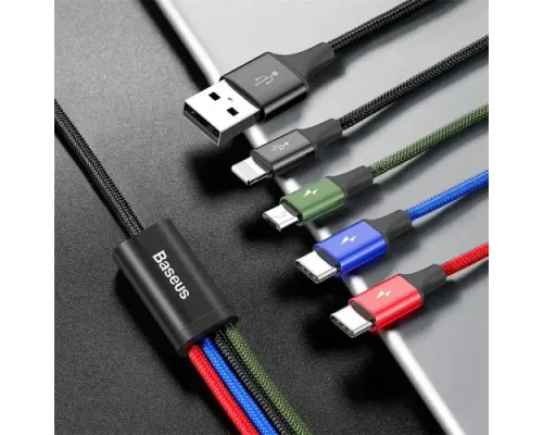 USB кабель Baseus Fast 4-in-1 Cable For lightning+Type-C(2)+Micro 3.5A 1.2M Black CA1T4-B01 mag-6953156278493145782