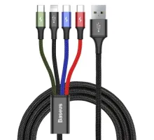 USB кабель Baseus Fast 4-in-1 Cable For lightning+Type-C(2)+Micro 3.5A 1.2M Black CA1T4-B01 mag-6953156278493145782