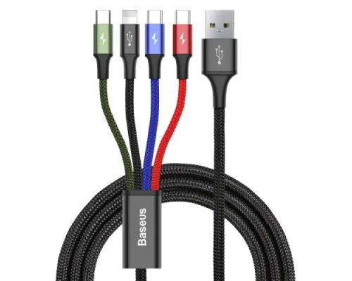 USB кабель Baseus Fast 4-in-1 Cable For lightning+Type-C(2)+Micro 3.5A 1.2M Black CA1T4-B01 mag-6953156278493145782